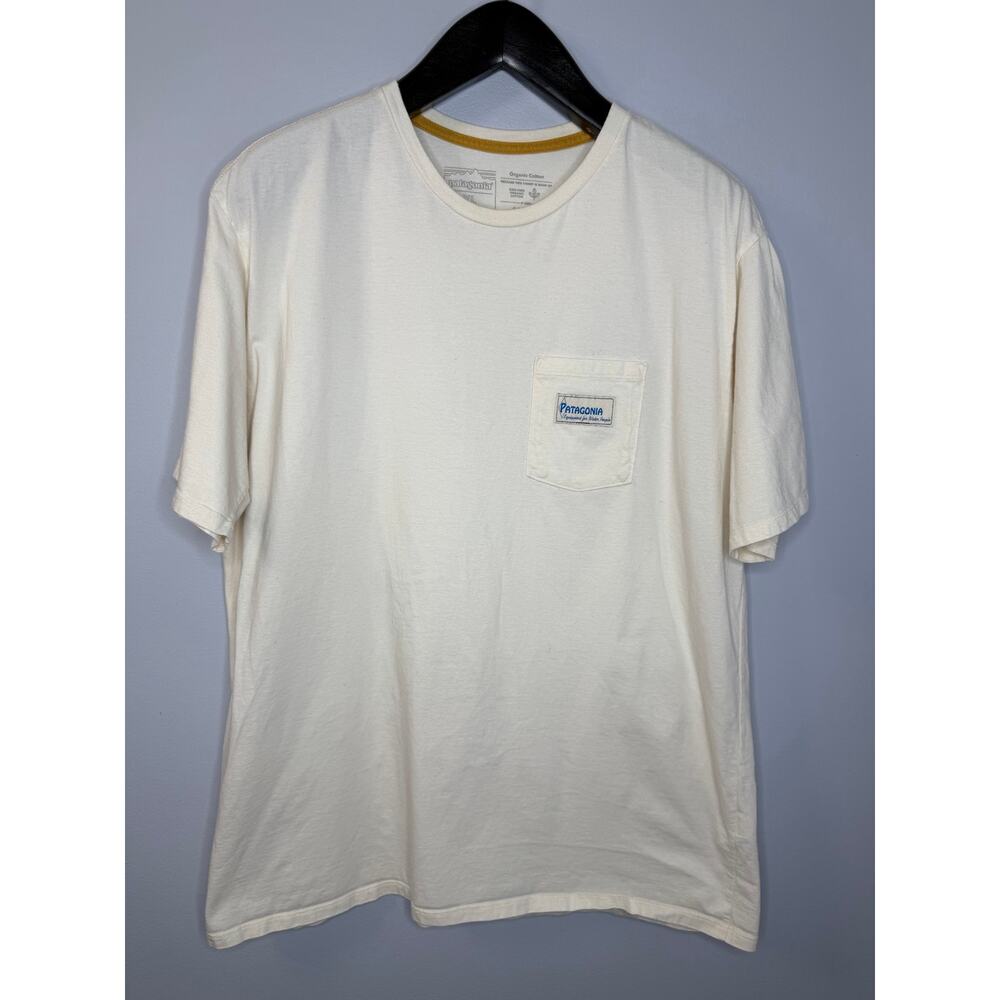 Patagonia Mens Water People Organic Pocket T-shirt Banner Undyed Natural XL
